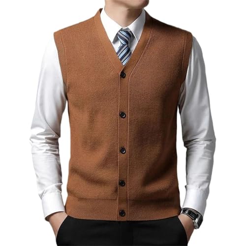 Men's Warm Daily Wool Blend Sleeveless Sweater Vest Winter V Neck Sleeveless Knit Cardigan for Layering