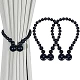 KLOGTSIND Magnetic Curtain Tiebacks, Curtain Tie Backs for Curtains 2 Pack, Wood Bead Curtain Tiebacks, Curtain Holders for Boho Bedroom Decor, Baby Nursery Decor, Farmhouse Decor