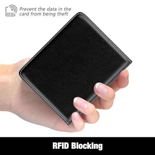 Image of Rouidr Womens Wallet, RFID Small Slim Wallet for Women, Cute Bifold Leather Pocket Credit Card Holder Ladies Mini Purse with Zipper Coin Pocket & ID Window, Black