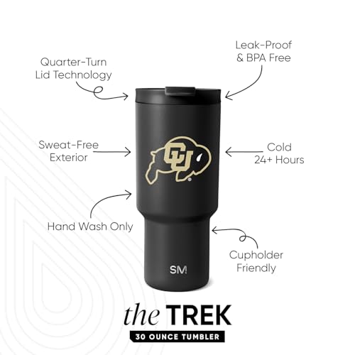 Image of Simple Modern Colorado Buffaloes Tumbler with Straw | 30oz | Collegiate | Trek Officially Licensed University of Colorado Insulated Water Bottle, Travel Mug | Football Gift for Him, Her | CU