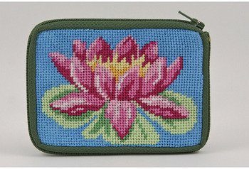 Alice Peterson Needlepoint Coin Purse - Waterlily - Kit Includes 14 Mesh Cotton Canvas, Nylon Zipper &amp; Fabric Back, Cotton Embroidery Thread, Needle &amp; Instructions