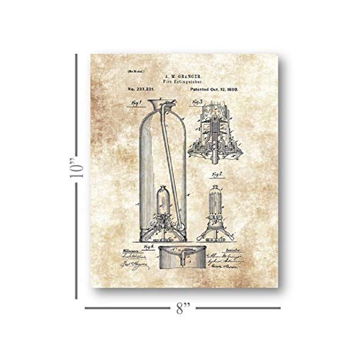 Fireman Truck, Hatchet, Fireman's Hat, Fire Extinguisher Artwork - Set of 4 8 x 10 Unframed Patent Prints - Great Gift for Firefighters and First Responders