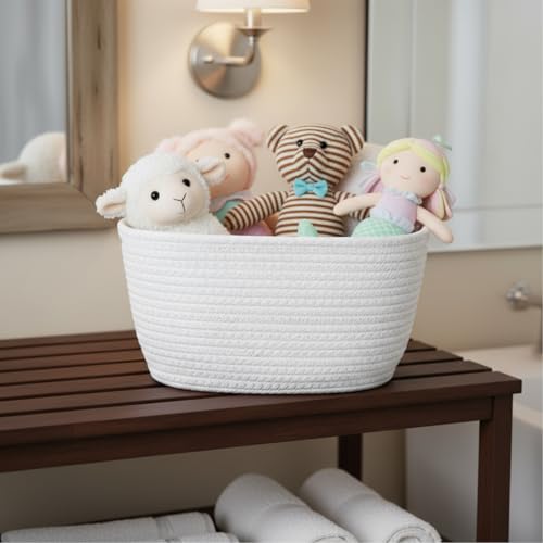 Image of Sawysine 6 Pcs Storage Baskets Bulk for Organizing Cotton Rope Woven Basket with Handles for Gift Cloth Shelves Blanket Toys Living Room(White)