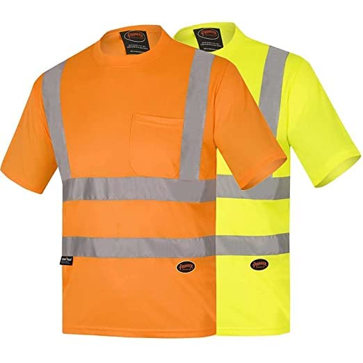 Pioneer Hi Vis Safety T Shirt for Men - Short Sleeve with Pocket- Reflective Tape - High-Visibility T-Shirt – Dry Wick, Lightweight Tee – Orange or Yellow/Green - Image 8