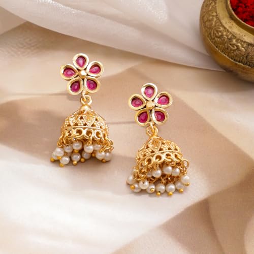 Image of Rubans Gold Plated Traditional Necklace Set with Jhumka for Women