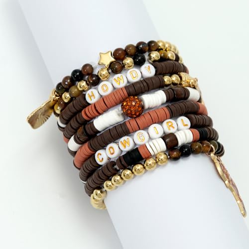 9 PCS Western Cowgirl Beaded Stretch Bracelets for Women, Stackable Cowgirl Hat Boot Accessories, Summer Beach Bohemian Jewelry Christmas Birthday Gifts3