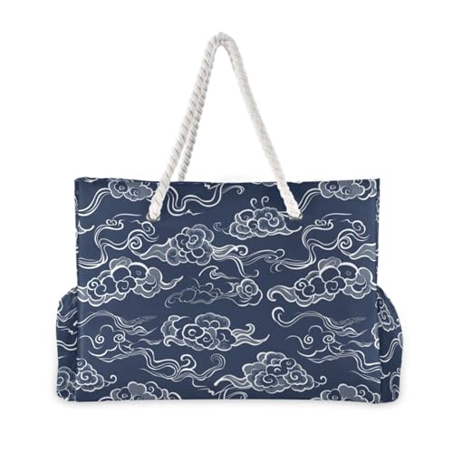 Clouds Wind Traditional Chinese Portable Tote Shoulder Bag with side pocketes Bag Sandproof Outdoor Tote Perfect for Travel Pool Swim Beach Vacation Necessities2