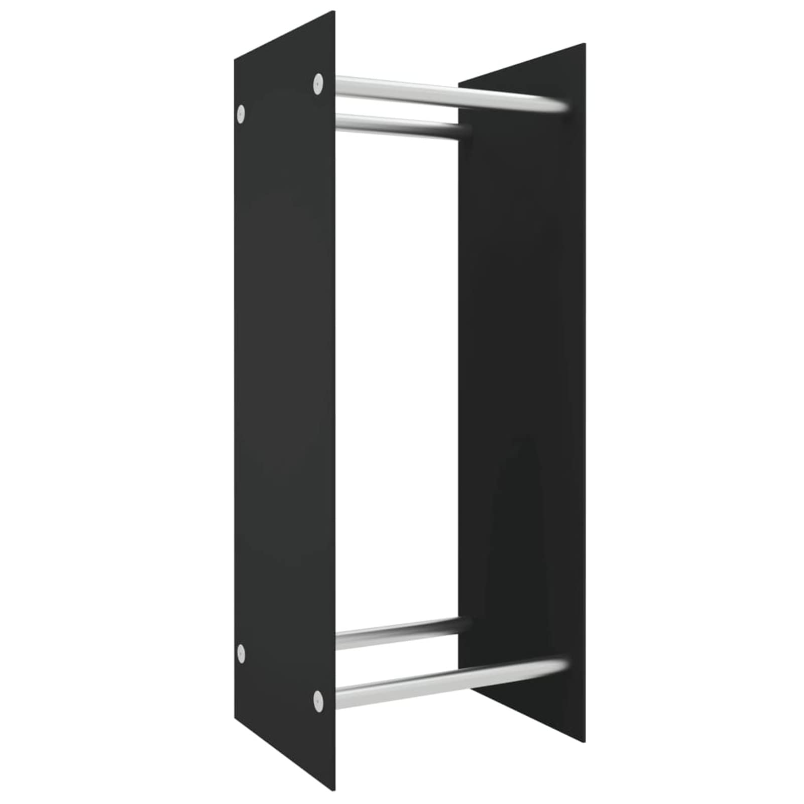 Homgoday Leñera negra 40 x 35 x 100 cm de vidrio templado, leñera de interior, leñera para chimenea, leñera de interior, apilable, estufa estante de madera