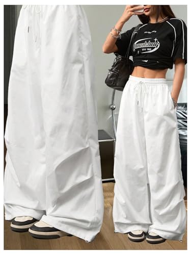 SHENHE Women's Y2k Low Rise Baggy Pants Wide Leg Drawstring Elastic Waist Track Pants Trousers4
