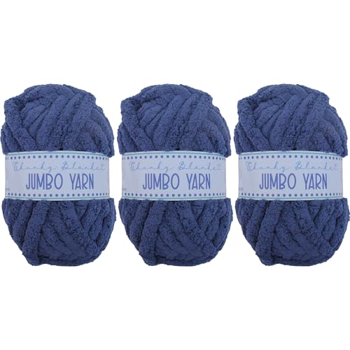 Image of 3 Pack ThreadArt Chunky Chenille Yarn for Hand Knitting, Jumbo, Royal Blue | Soft jumbo chenille yarn for hand knit and crochet. Make blankets, plushies & crochet projects. DIY quick projects.