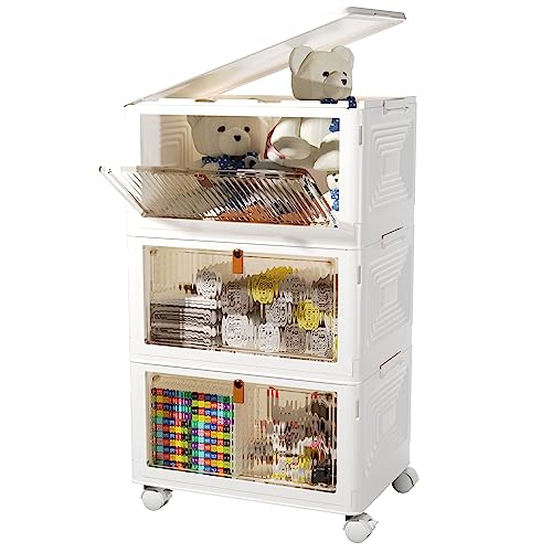 3er Set Faltbare Aufbewahrungsbox mit Türen Stapelbare Kunststoff Aufbewahrungsboxen und Rädern 63L Ordnungsboxen Storage Boxes Schrank Organizer für Schlafzimmer, Bad, Küche, Büro, Wohnzimmer