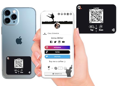 QRLynk Phone Dot Digital Business Card for Back of Phone - Instantly Share Any Info- Compatible iPhone & Android - Features NFC Tap & QR Scan-No Apps or Paid Subscription (Black - MINICARD)
