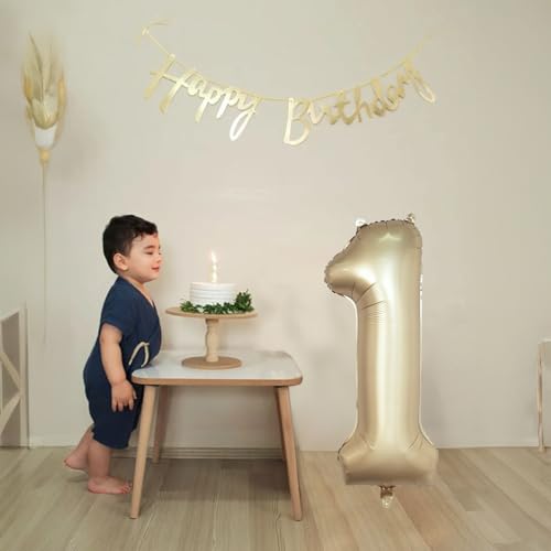 Image of 40 Inch Gold Number 1 Balloon for 1st Birthday Decoration, Metallic Light Gold Mylar Foil Number Balloons 0-9 for Boys Girls, Champagne One Helium Balloons for Women Men 1st Anniversary Party Supplies