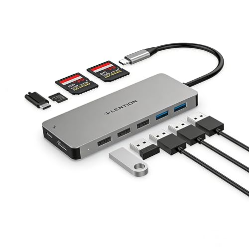 LENTION USB C Hub with 3-Slot Card Reader, 4K HDMI, USB 3.0, USB 2.0, Type C Data/Charging Compatible 2025-2016 MacBook Pro, New Mac Air/Surface, Stab