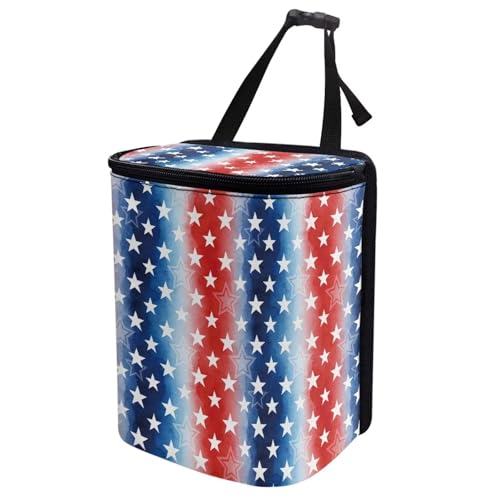 Image of Talayituse American Flag Star Print Car Trash Can with Lid, 4th of July Leak Proof Auto Trash Bag Hanging Vehicle Garbage Can Multipurpose Storage Container for Back Seat Road Trip