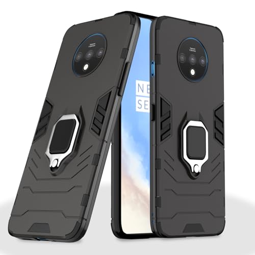 Image of Pikkme D5 Tough Armor Bumper Back Cover Case for Oneplus 7T |Ring Holder & Kickstand in-Built (Black)