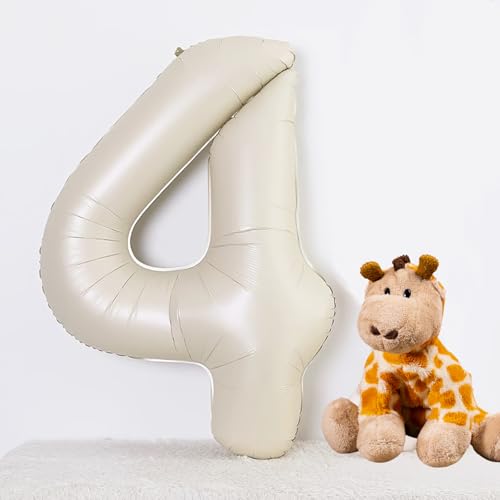 Image of 40 Inch Cream Number 4 Balloon Beige Boho Neutral Party Decoration