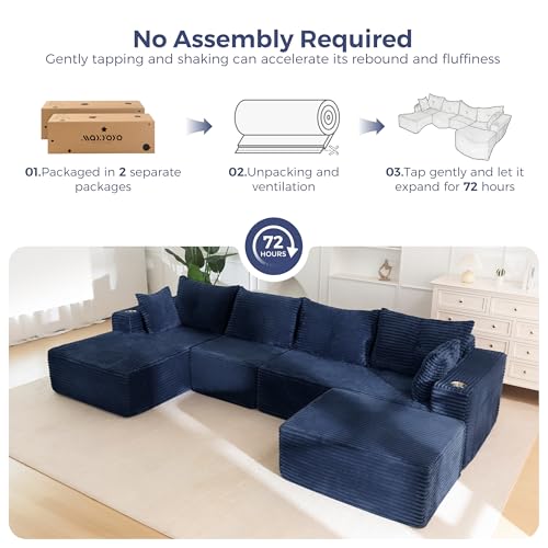 Image of MAXYOYO 132 inch Giant U-Shaped Modular Sectional Couch, Modern Boneless Couch for Living Room, Sofa in A Box, Oversized Sofa with Deep Seat, No Assembly Required, Navy