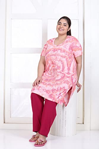 Image of RYSH Women's All-Over Printed Cotton Plus Size Longline T-Shirt with Pockets