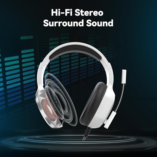 Image of Gaming Headset with Microphone for Pc, Xbox One Series X /s, Ps4, Ps5, Switch, Stereo Wired Noise Cancelling Over-Ear Headphones with Mic, RGB, for Computer, Laptop, Mac, Nintendo (White Black)