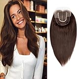 Teresa Lace Front Hair Topper, Mono Hairpiece, Closure, Clip in Human Hair Toppers 130% Density Hand Made Tied Hair Mono Base Top Hair Pieces ​For Women with Thinning Hair/Short Hair Add Hair Volume(12 Inch,#2 Dark Brown)