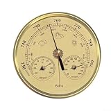 Stazione meteo meccanica da 130 mm, con termometro, igrometro, barometro, per il monitoraggio dei dati ambientali per interni ed esterni (oro)