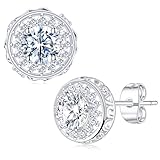 Pendientes de tuerca de moissanita para mujeres y hombres, plata de ley 925, chapados en oro blanco, color D VVS1 brillante corte redondo cultivado en laboratorio, diseño hipoalergénico regalo para