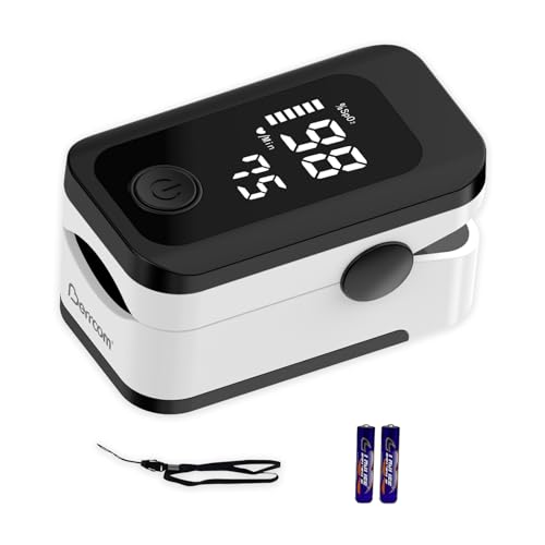 Image of Berrcom Fingertip Pulse Oximeter, Blood Oxygen Saturation Monitor with Accurate SpO2 & Pulse Rate & Fast Readings, LED Display, Portable with Includes Batteries & Lanyard (Black)