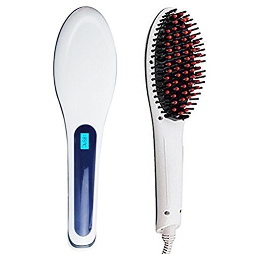 Hair Straightener Professional Detangling Hair Brush Hair Styling Comb Digital Anti Static Anti-Scald Ceramic Heating Iron Pink Hair Massage Straightening Irons (White)