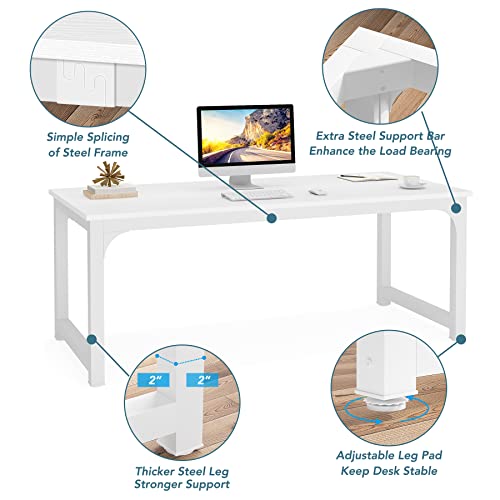 Image of Tribesigns Modern Computer Desk, 70.8 x 31.5 inch Large Office Desk Computer Table Study Writing Desk Workstation for Home Office, White Metal Frame