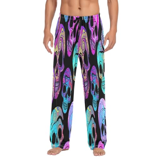 Qilmy Colorful Skull Men's Cotton Pajama Pants, Lightweight Lounge Sleepwear with Drawstring and Pocket2