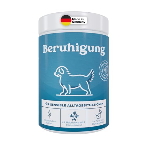 Beruhigungssnack für Hunde – Gegen Stress & für Gelassenheit bei Autofahrten, Tierärzten & im Alltag – mit L-Tryptophan, Baldrian, Johanniskraut & Lammprotein – Getreidefrei & Natürlich (180 g)