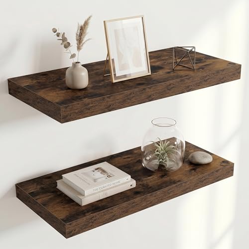 Image of Acovy 10 inch Extra Deep Floating Shelves for Wall, 24 inch Long Wood Wall Shelves Set of 2 for Bathroom Bedroom Kitchen Living Room Laundry Room, Modern Floating Shelf for Home Decor