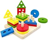 KIDSZONE Montessori Toys for 1 2 3 Years Old, Wooden Sorting & Stacking Toys for Toddlers 1-3, Education Preschool Toddler Puzzles,Best Gift. (4 shapes)