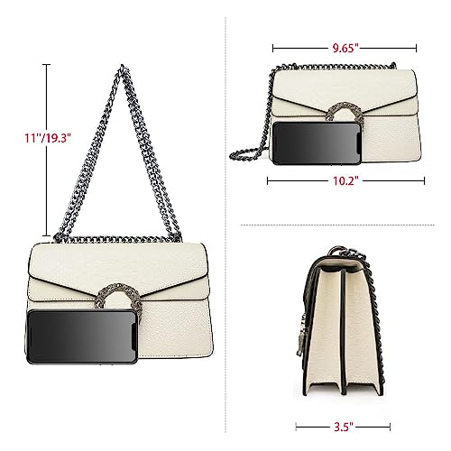 Jbb Women's Crossbody Shoulder Bag Retro Snakeskin Solid Color Chain Strap Clutch Leather Bag White #TOP3