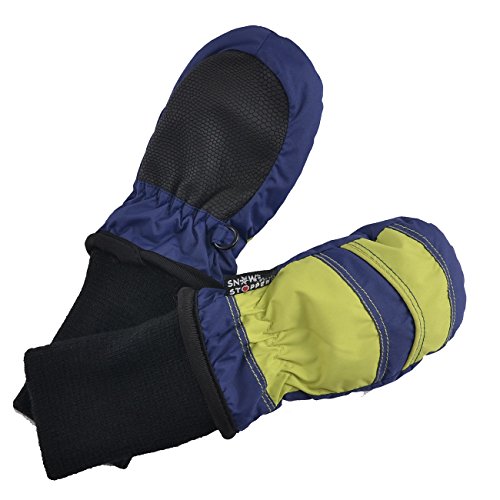 SnowStoppers Kid's Waterproof Stay On Winter Nylon Mittens Extra Small / 6-18 Months Navy Blue/Lime Green