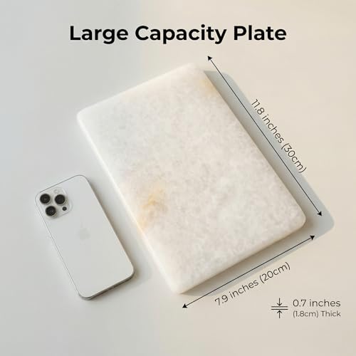 Tabla de corte de cuarzo blanco natural - 30,0 cm x 20,1 cm x 1,8 cm, tabla de piedra translúcida para repostería y chocolate, elegante tabla para queso y bandeja de servicio, regalo único para inauguración de hogar miniatura 2