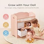 OOOK Lit de poupée, lit de poupée en bois et table à langer, meubles de maison de poupée avec deux boîtes de rangement, literie et cintres de manteaux, ensemble de jeux pour les enfants 22 Pochettes roses