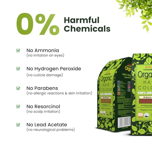 Radico Colour Me Organic Caramel Blonde Hair Colour; 100% Organic made with natural herbs, Skin Allergy Safe, No Ammonia, No Parabens & No Chemicals, Globally Certified and Tested Natural Hair Colour, (100g)