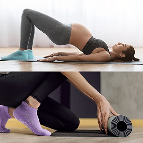 Image of Toes Home Pilates Socks for Women, Cushioned Ankle Grippy Non Slip Socks for Yoga, Hospital, Barre, Home Slipper 2 /4 Pairs