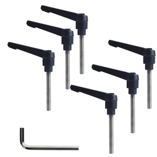 Image of Clamping Lever Handles with Quick Release Push Button Locking, 304 Stainless Steel M6 x 45mm Stud - Black (6 Pack)