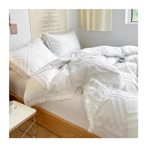 Funda de edredón de textura texturizada con flecos elegantes para cama queen 3