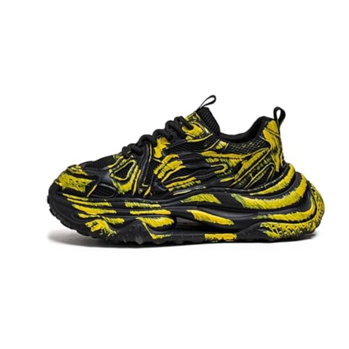 PU Leather Colorblock Distressed Chunky Sneakers Men Thick Sole Graffiti Casual Sports Shoes for Streetwear Autumn Outfits Height Increasing Platform Design