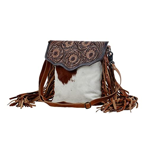Myra Bag female Blossom Hand-Tooled Bag Upcycled Cotton & Cowhide Leather S-28552
