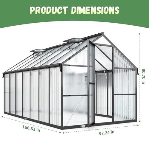 Jocoevol 8x14FT Greenhouse for Outdoors, Galvanized Steel Frame Winter Green House w/ Adjustable Roof Vent, Lockable Door Handle &DrainageSystem, Walk-in Greenhouses for Outside Garden Backyard - Image 2