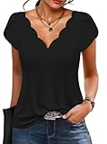 Womens Summer Tops Seashell Edge V Neck Shirts Petal Short Sleeve Top Dressy Casual Tunic Blouses
