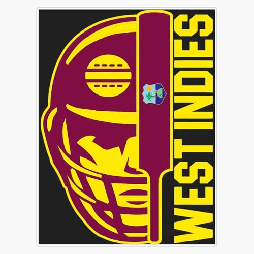 Cricket West Indies Fan Helmet Ball and Bat Design Sticker Decal Car Window Water Bottle 5"