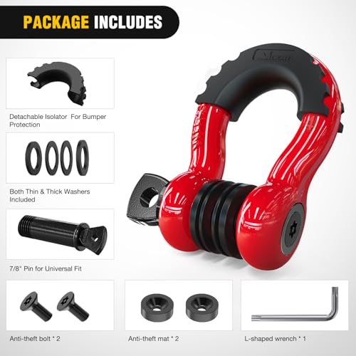 Image of Nilight 3 /4 inch D Ring Shackle 2 Pack 19T (41,887 lbs) Break Strength 4.75T WLL Heavy Duty Towing Hook with Anti-Theft System Anti-Rattle Isolators for Truck Jeep SUV ATV UTV Recovery Red