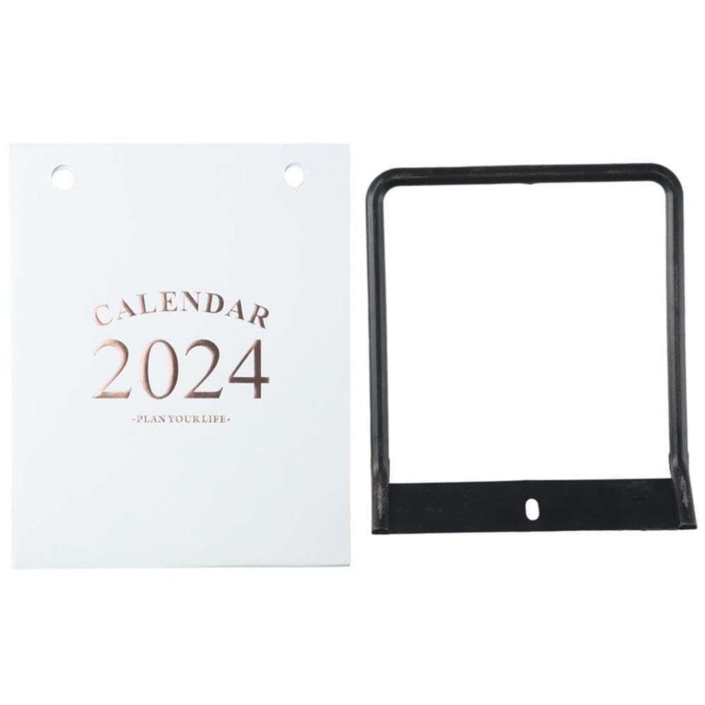 Risedot Small Desk Calendar 2024 Wooden Standing Flip Calendar, Foldable Flip Calendar Metal Binding Thick Paper Desktop Decoration - Image 3