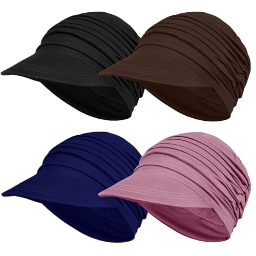 TSKNOMO 4 Pcs Bonnet Chimiothérapie Extensible pour Femme, Couvre-Chef Doux Élastique en Bambou Type Casquette de Baseball pour Perte de Cheveux